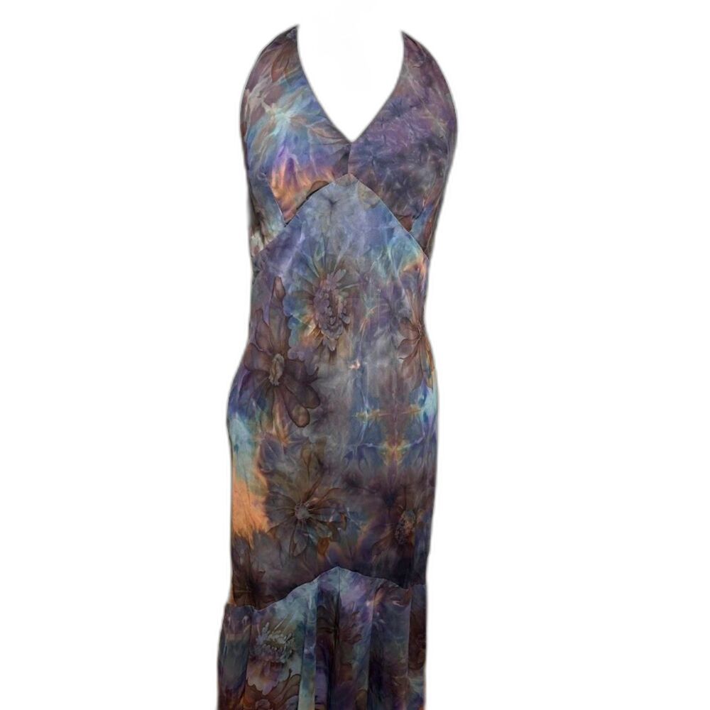 Sharon Max VTG Halter Dress Blue Witchy Whimsygoth Fairy Grunge M Phoebe Buffay